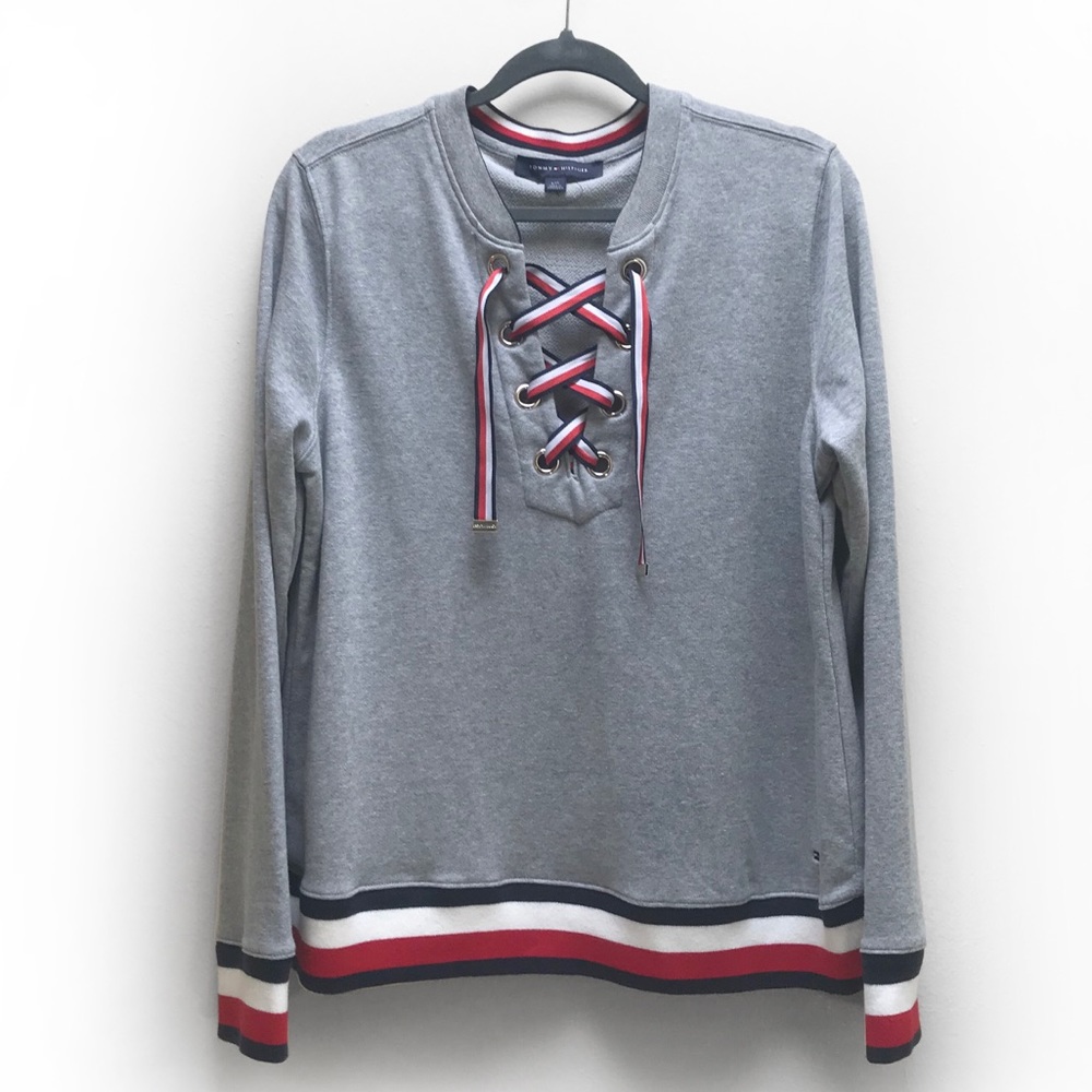 Hilfiger cozy French Terry sweatshirt sz L lace-up